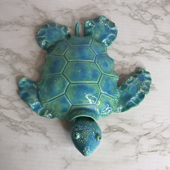 Ceramic colorful green turtle pottery figure home decor beach theme - Picture 2 of 12